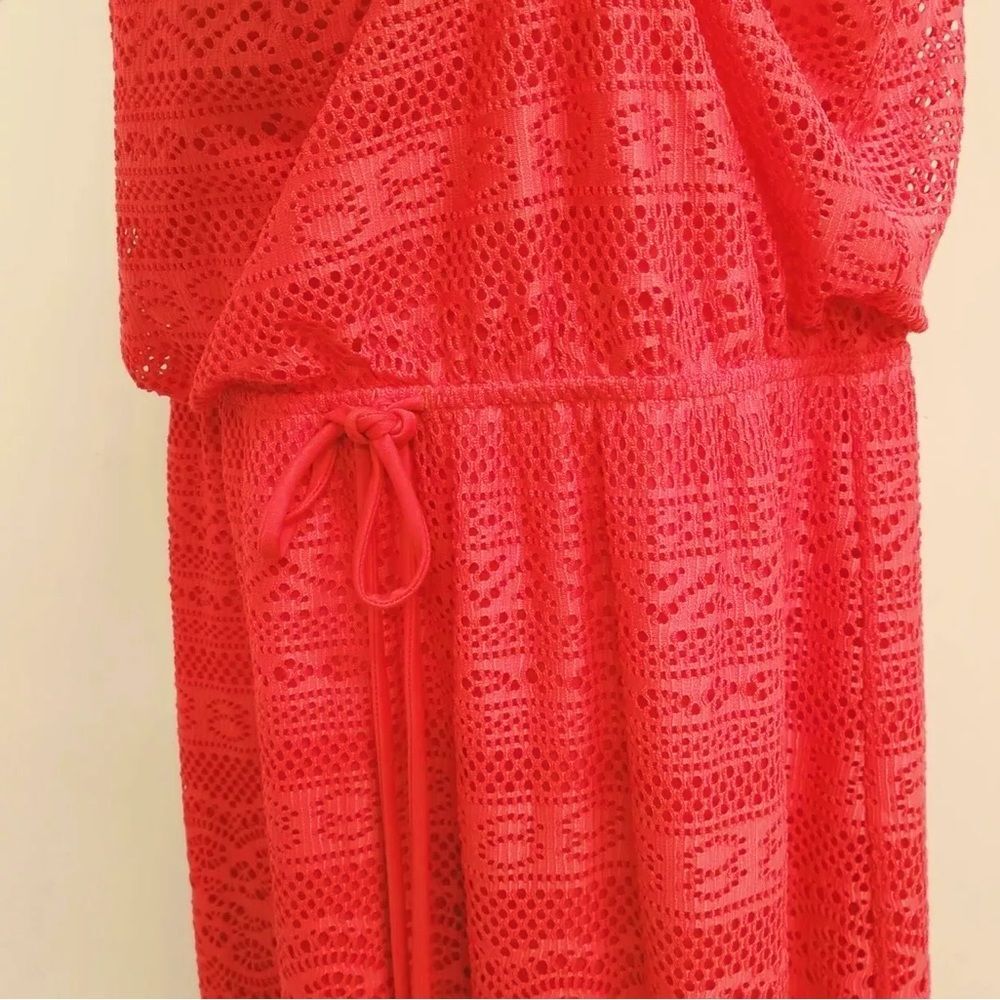 London Times Dress Women Size 12 Red Sleeveless Round Neck Midi Crochet Style - Picture 5 of 13
